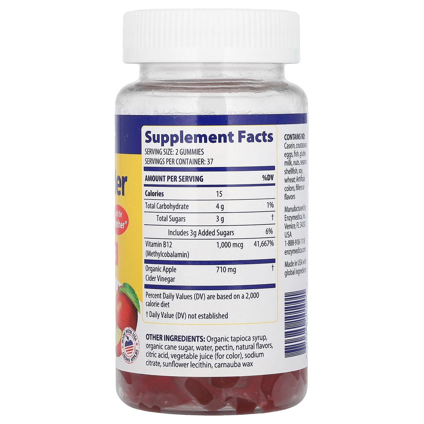 Enzymedica, Apple Cider Vinegar Gummies, 74 Vegan Gummies UPC 670480101001 | HiLife Vitamins