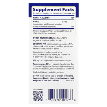 Enzymedica, Magnesium Mind, 120 Capsules UPC 670480101230 | HiLife Vitamins