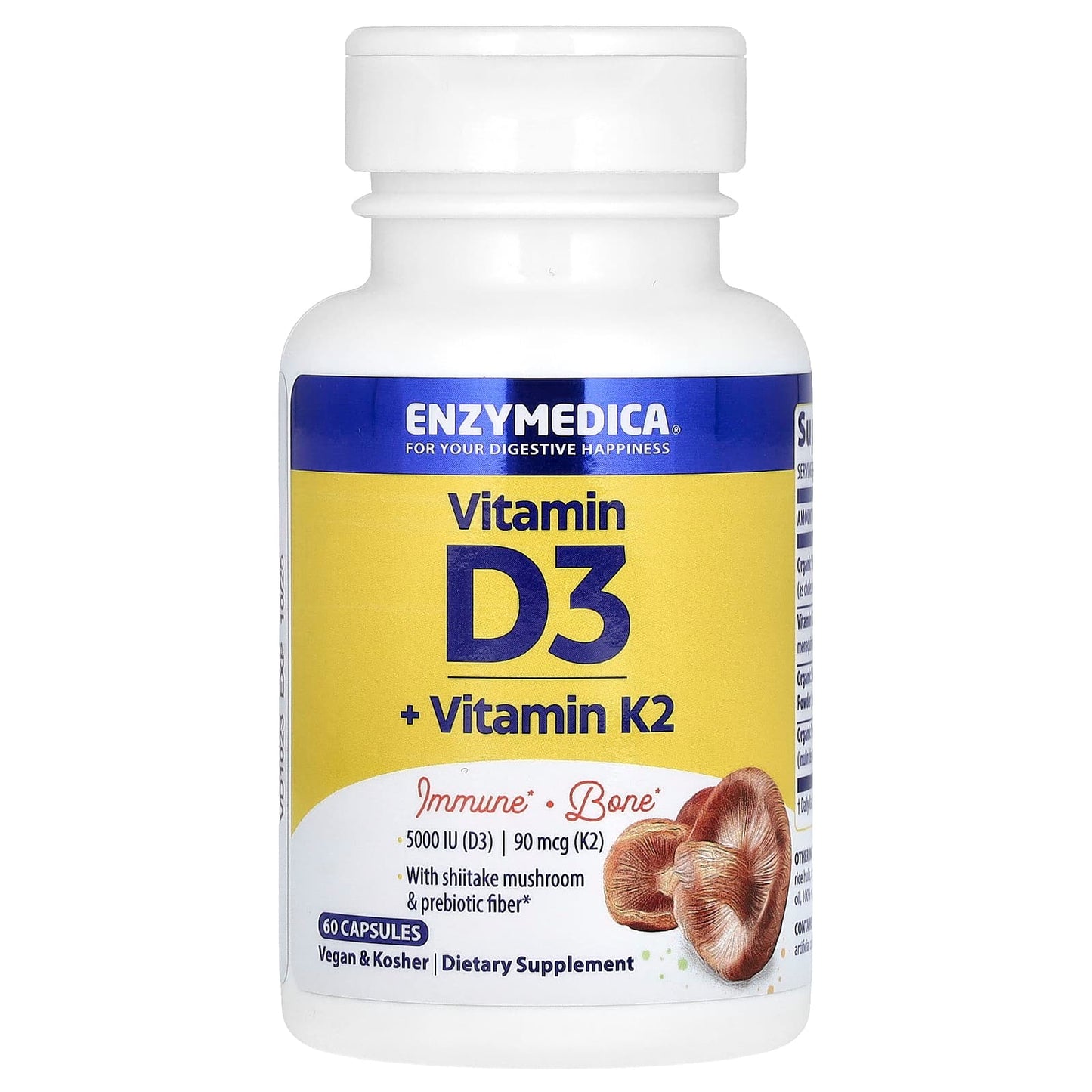 Enzymedica, Organic Vegan Vitamin D3+K2, 60 Capsules UPC 670480101292 | HiLife Vitamins