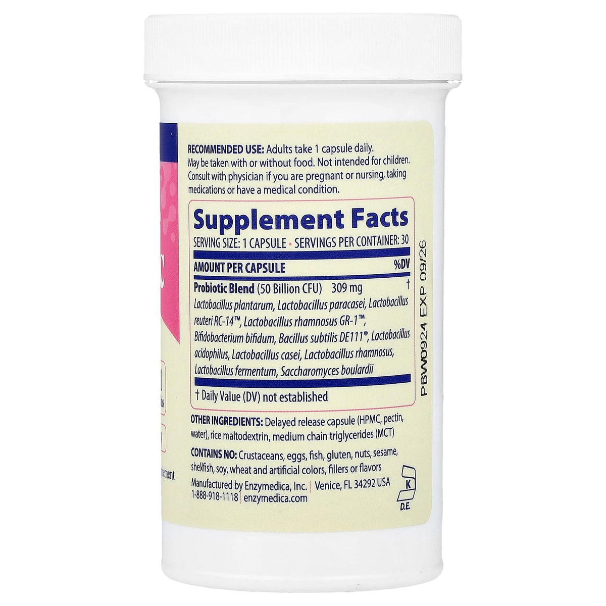 Enzymedica, Probiotic for Women, 50 Billion CFU, 30 Delayed Release Capsules UPC 670480101513 | Hilife Vitamins