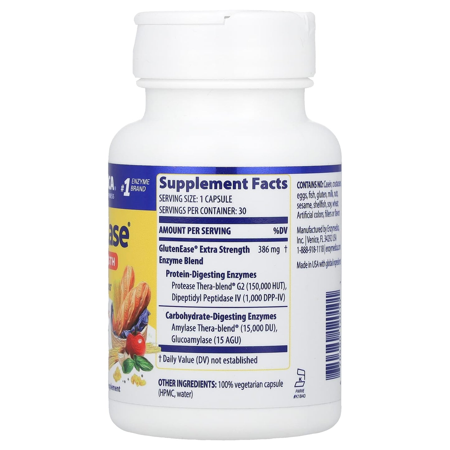Enzymedica, GlutenEase Extra Strength, 30 Capsules UPC 670480120101 | HiLife Vitamins