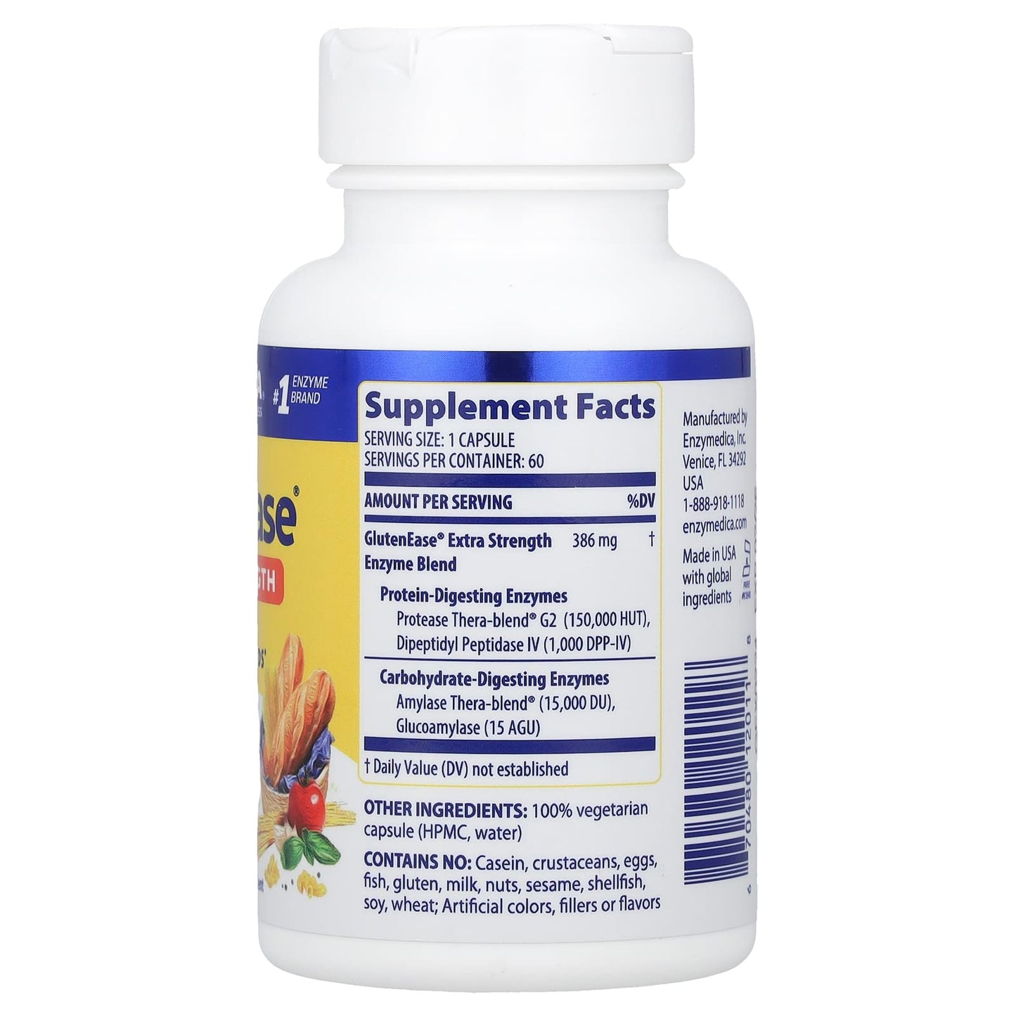 Enzymedica, GlutenEase Extra Strength, 60 Capsules UPC 670480120118 | HiLife Vitamins