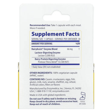 Enzymedica, DairyAssist, 30 Capsules UPC 670480140505 | HiLife Vitamins