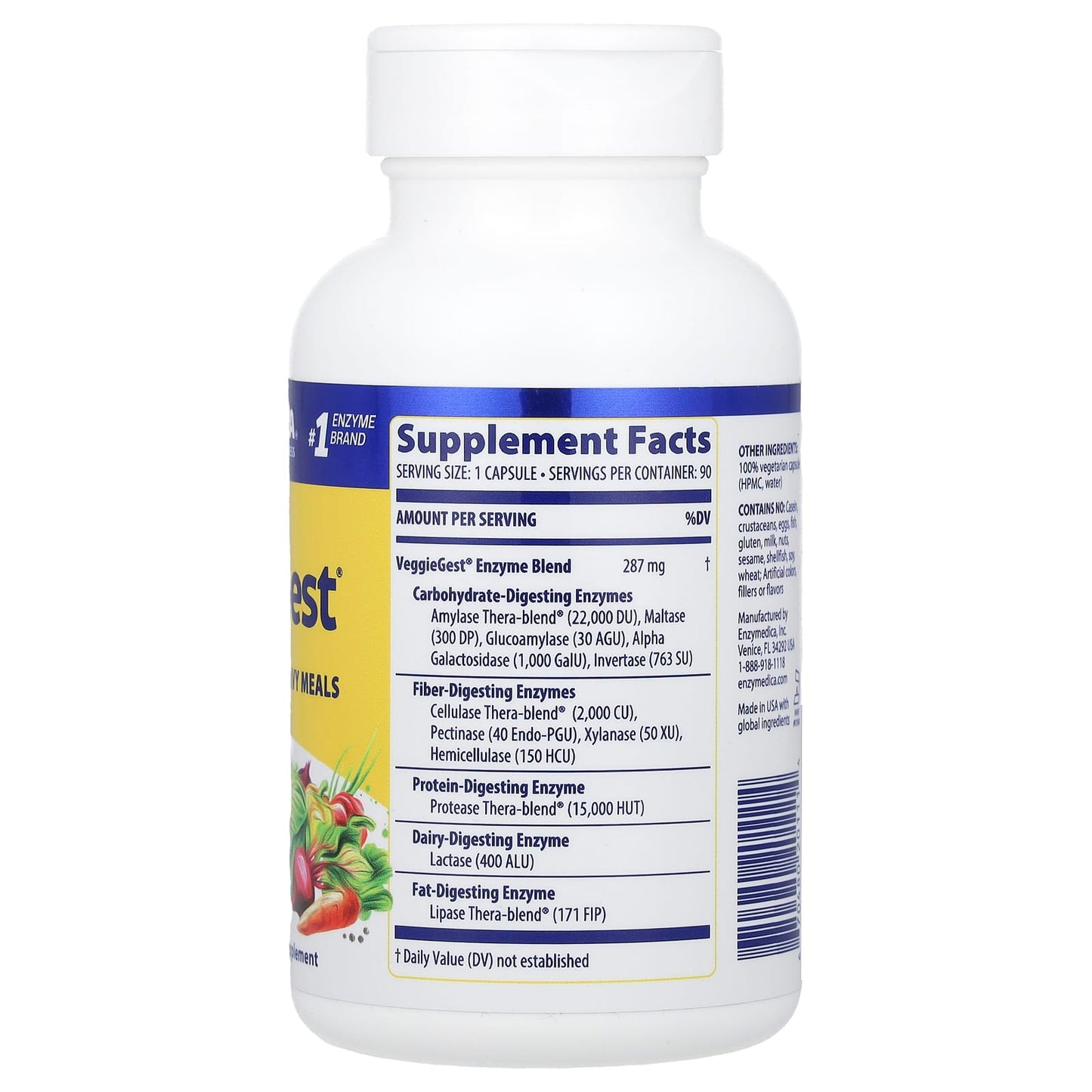 Enzymedica, Veggiegest, 90 Vegetarian Capsules UPC 670480201114 | HiLife Vitamins