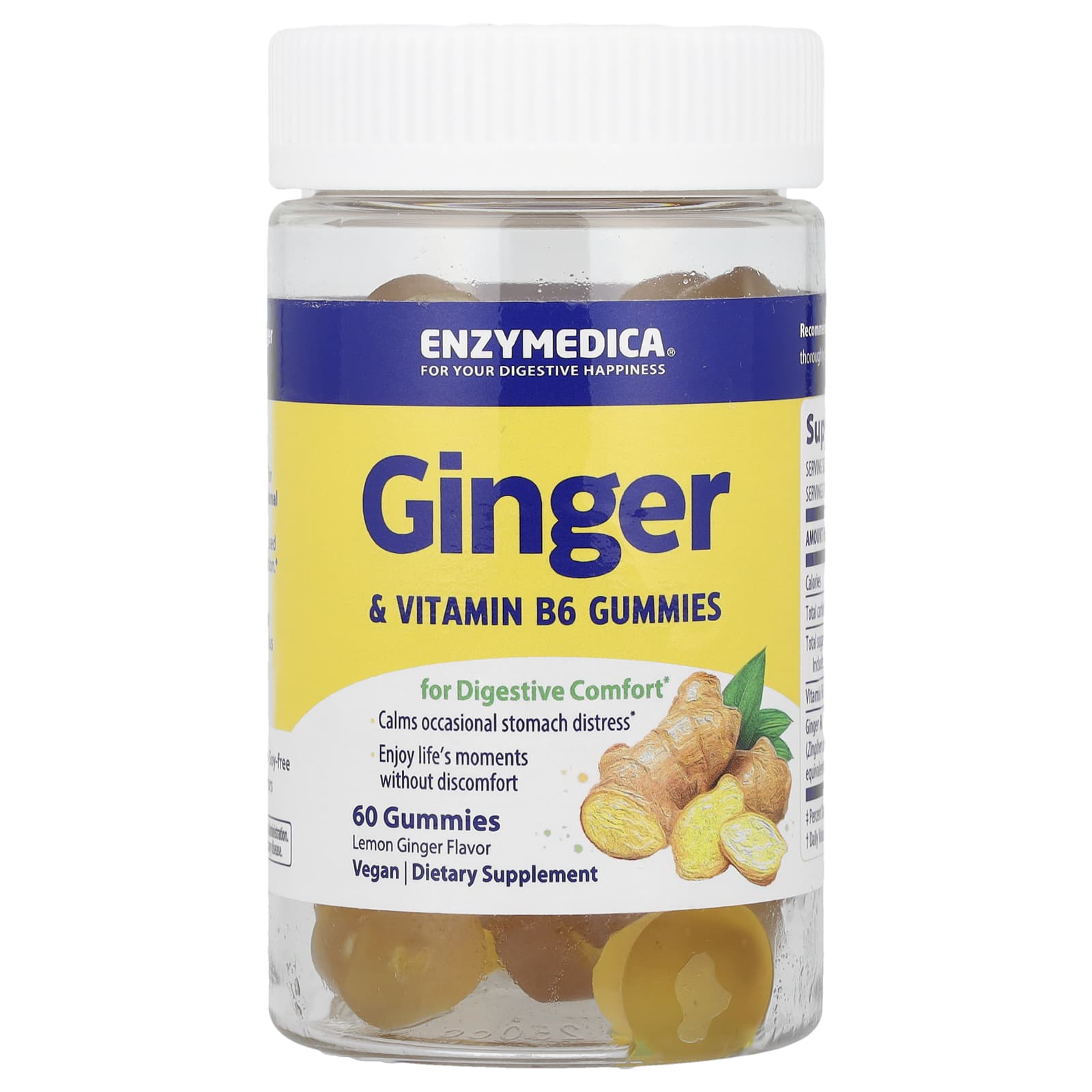 Enzymedica, Ginger & Vitamin B6 Gummies, 60 Gummies UPC 670480201299 | HiLife Vitamins