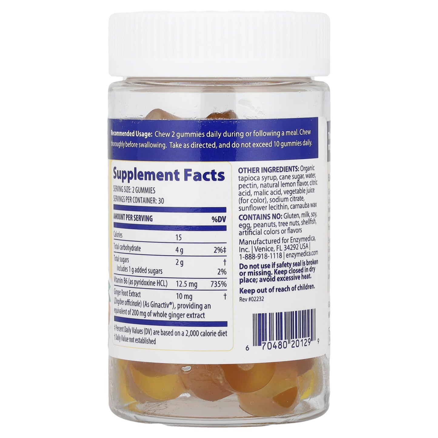 Enzymedica, Ginger & Vitamin B6 Gummies, 60 Gummies UPC 670480201299 | HiLife Vitamins