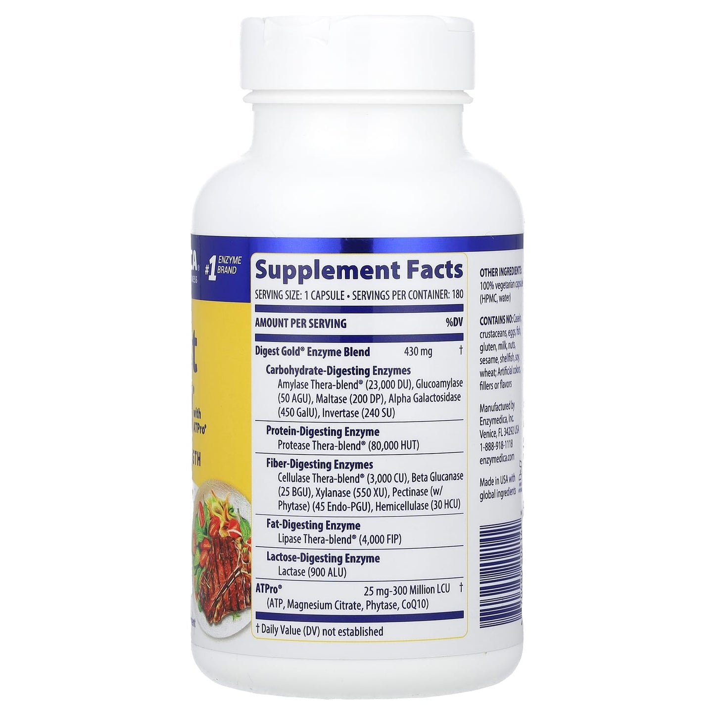 Enzymedica, Digest Gold With ATPRO, 180 Capsules UPC 670480202142 | HiLife Vitamins