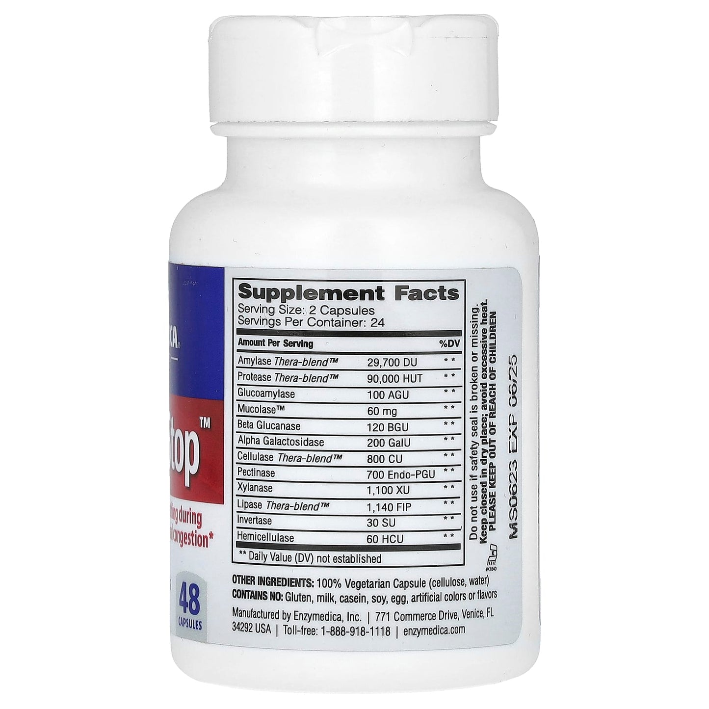 Enzymedica, Mucostop, 48 Capsules UPC 670480241103 | HiLife Vitamins