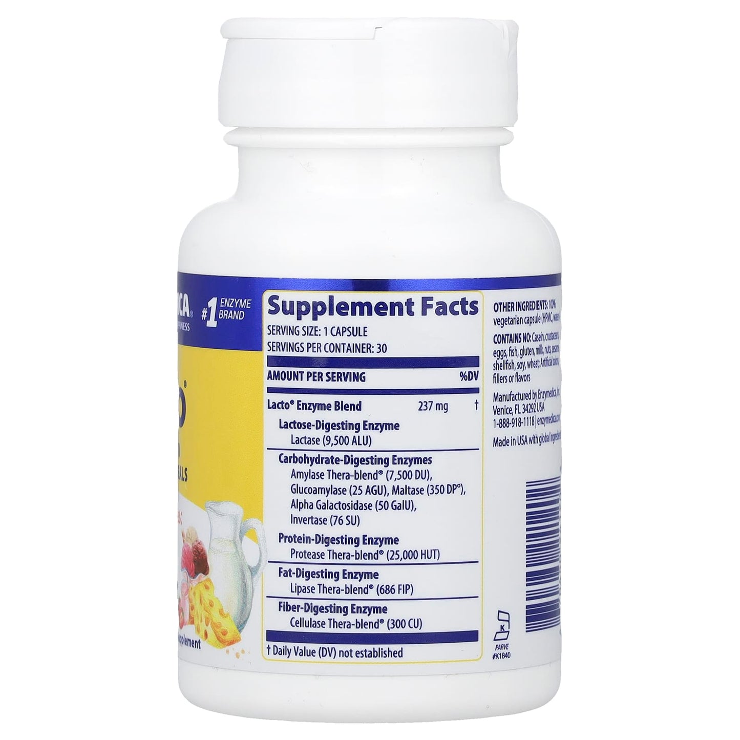 Enzymedica, Lacto, 30 Capsules UPC 670480241202 | HiLife Vitamins