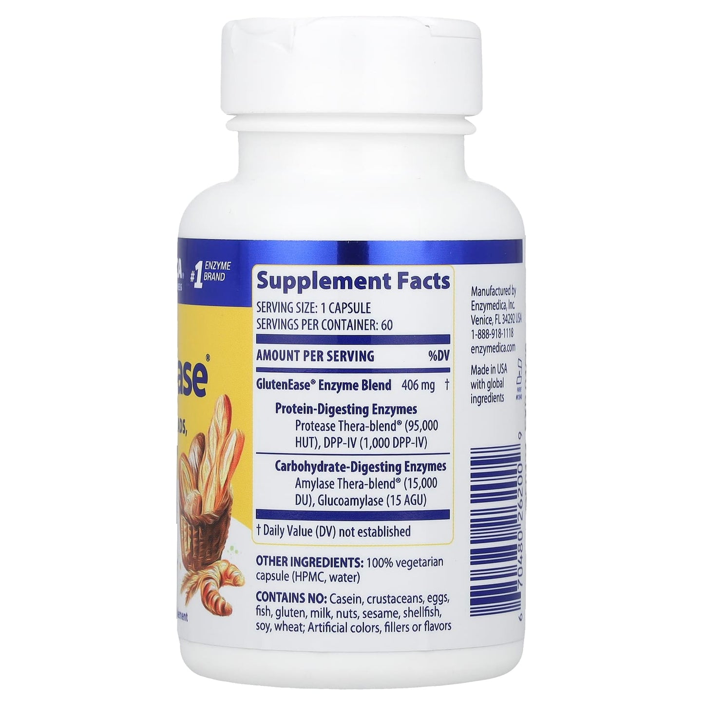 Enzymedica, Glutenease, 60 Capsules UPC 670480262009 | HiLife Vitamins