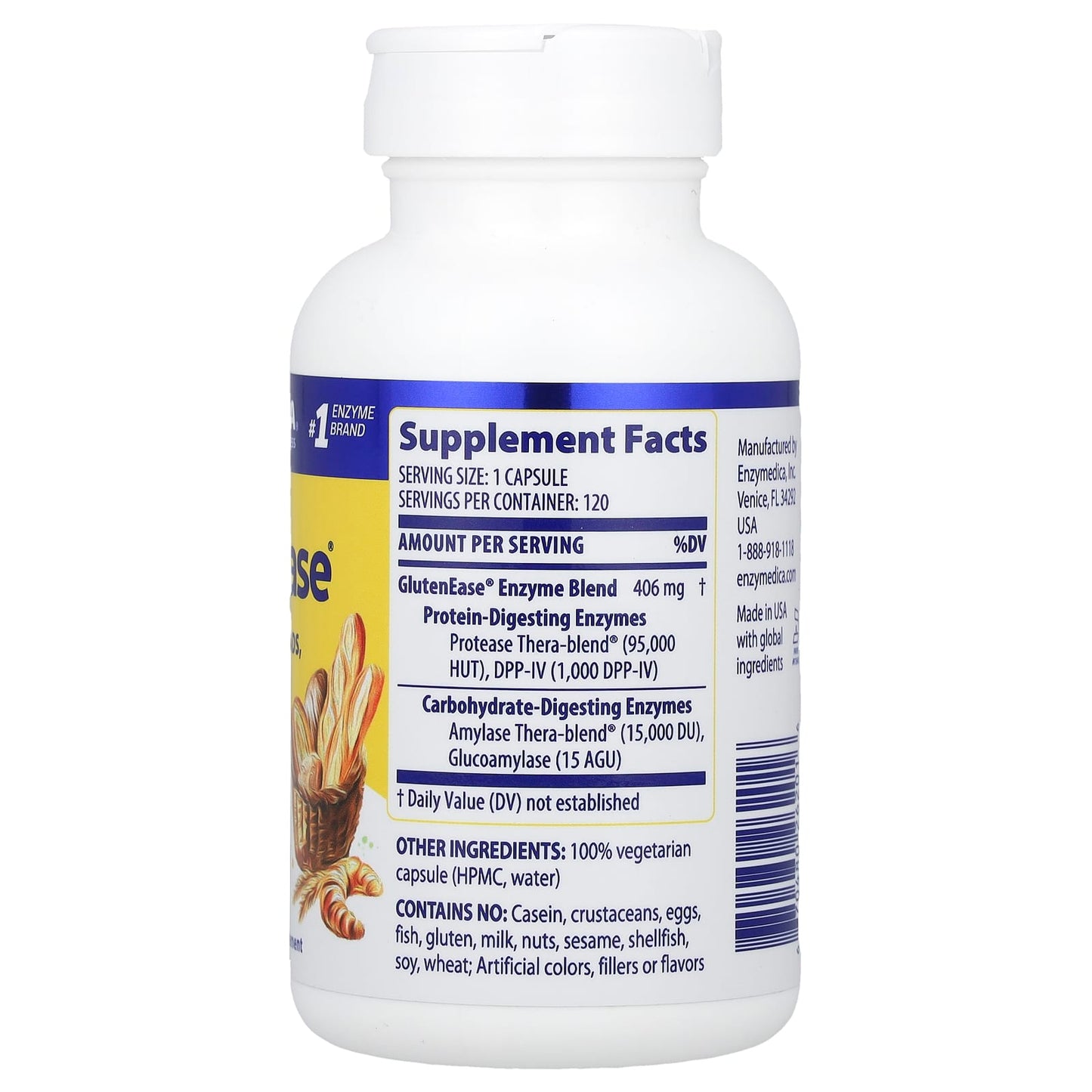 Enzymedica, Glutenease, 120 Capsules UPC 670480262016 | HiLife Vitamins