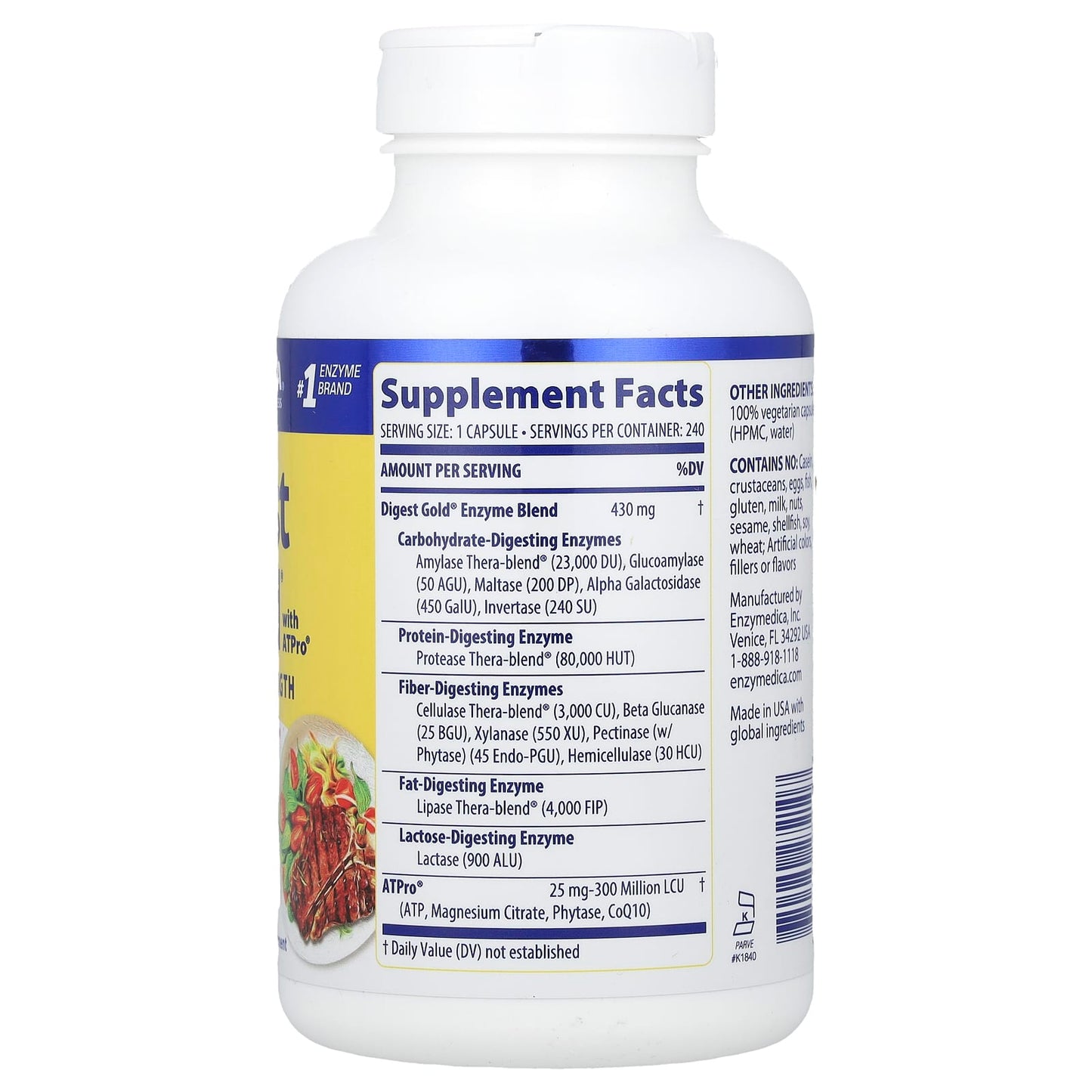 Enzymedica, Digest Gold With ATPRO, 240 Capsules UPC 670480272107 | HiLife Vitamins