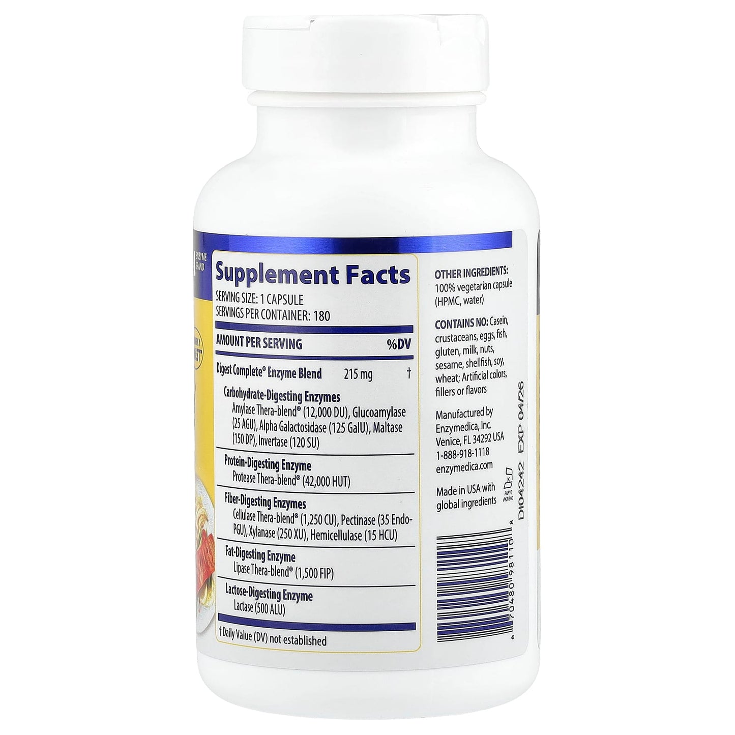 Enzymedica, Digest, 180 Capsules UPC 670480981108 | HiLife Vitamins