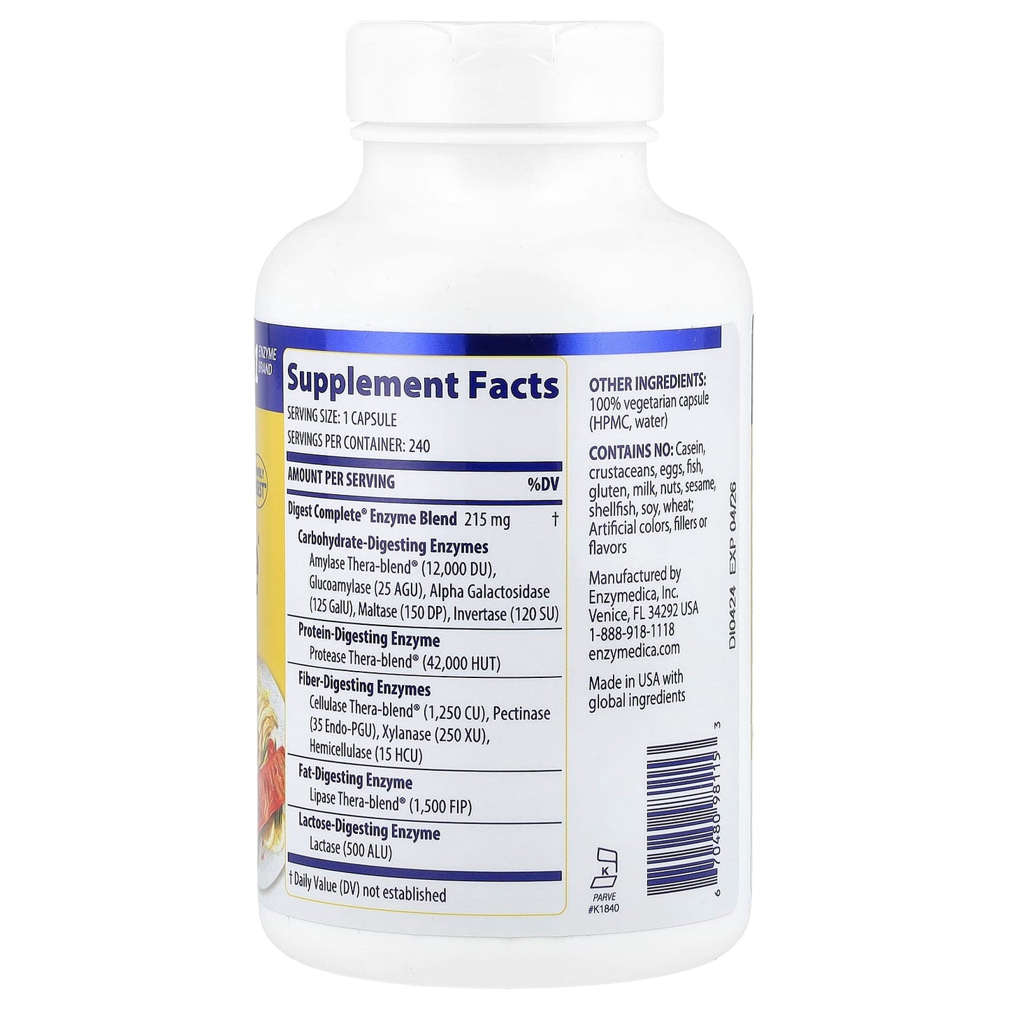 Enzymedica, Digest, 240 Capsules UPC 670480981153 | HiLife Vitamins