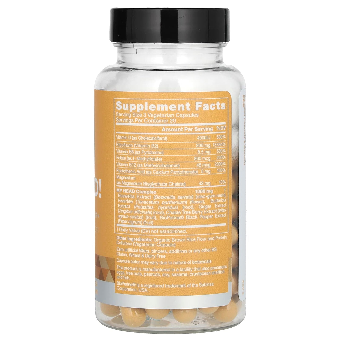 EU Natural, My Head, Feverfew & Butterbur, 60 Vegetarian Capsules UPC 855244008103 | HiLife Vitamins