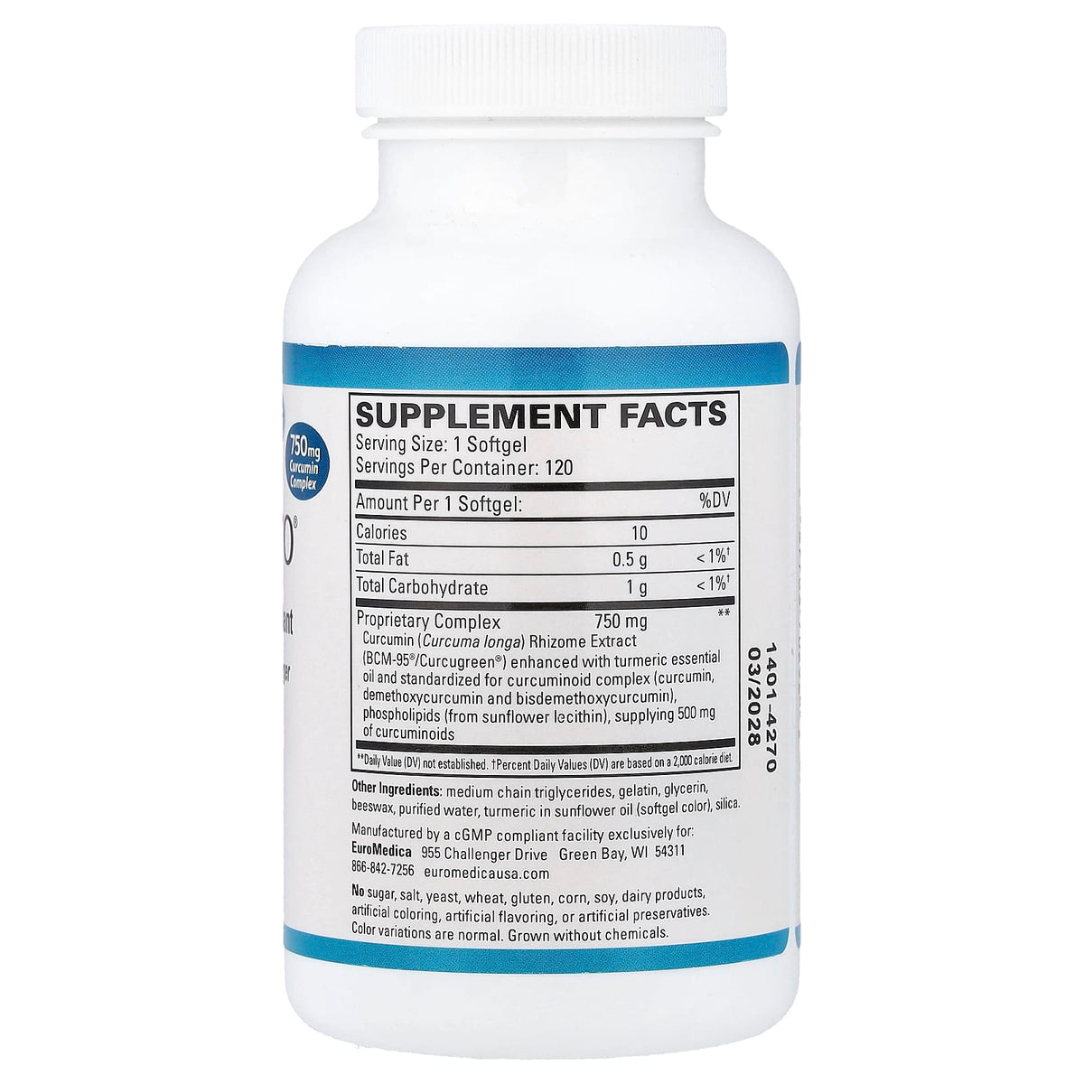EuroMedica, CuraPro®, Powerful Antioxidant, 750 mg, 120 Softgels UPC 367703702922 | Hilife Vitamins