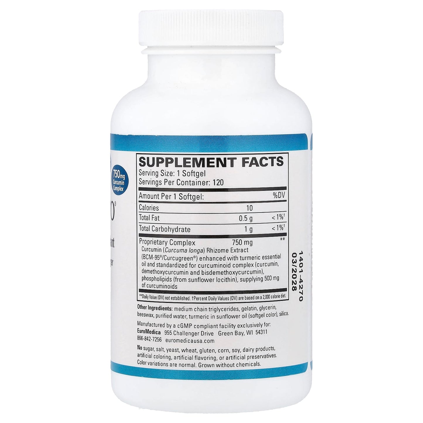EuroMedica, CuraPro®, Powerful Antioxidant, 750 mg, 120 Softgels UPC 367703702922 | HiLife Vitamins