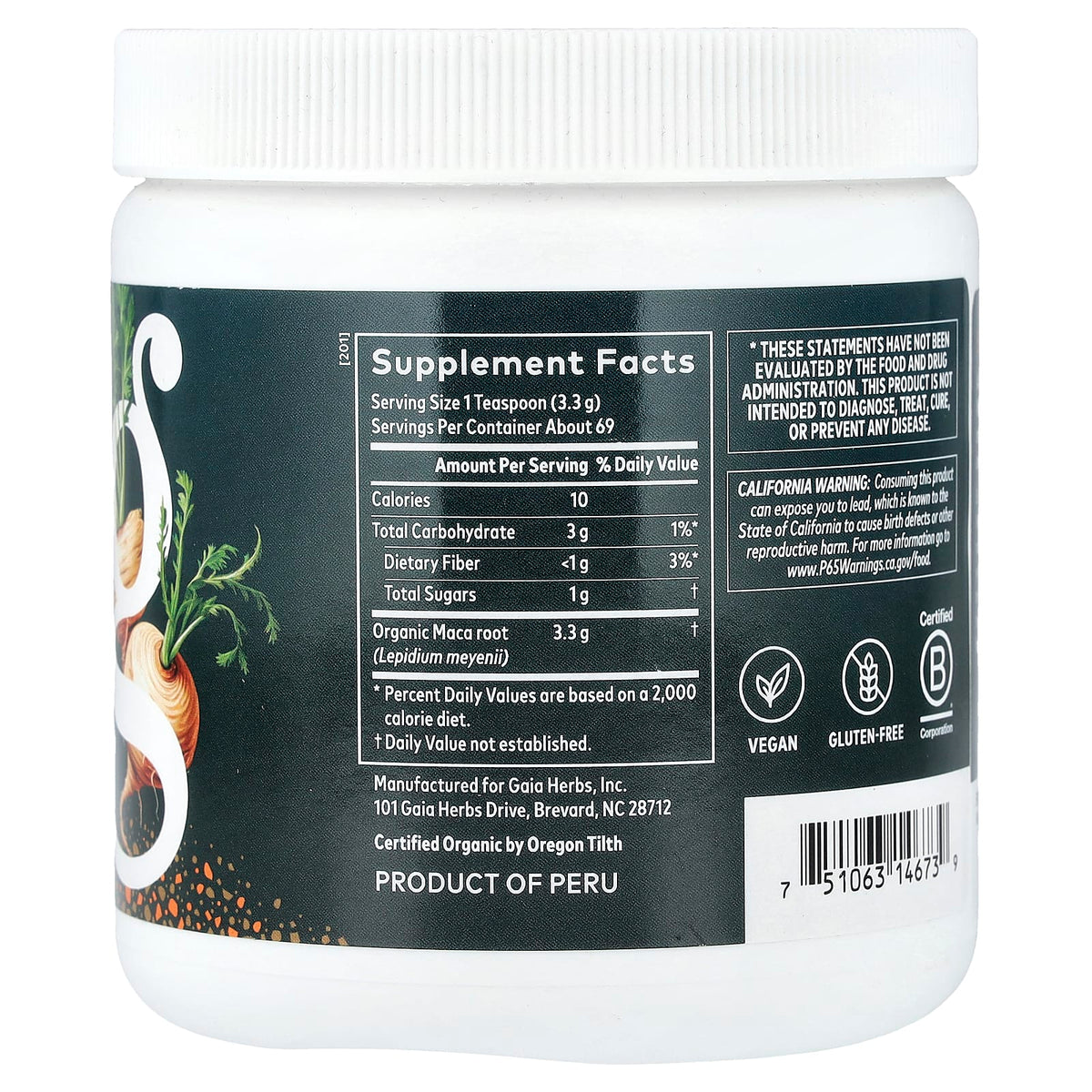 Gaia Herbs, Maca Powder, 8 oz (227 g) UPC 751063146739 | Hilife Vitamins