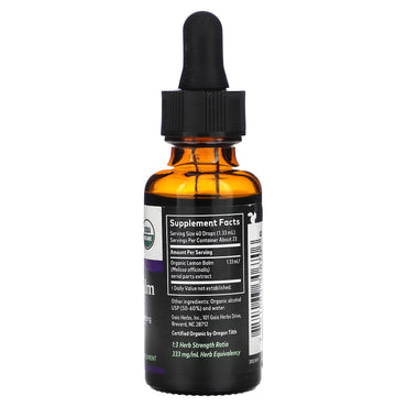 Gaia Herbs, Gaia Herbs, Organic Lemon Balm, 1 fl oz 30 ml UPC 751063306706 | HiLife Vitamins