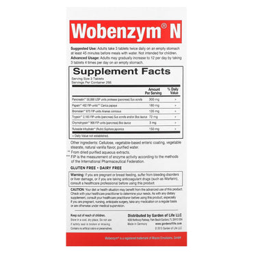 Garden of Life, Wobenzym N, 800 Tablets UPC 310539029282 | HiLife Vitamins