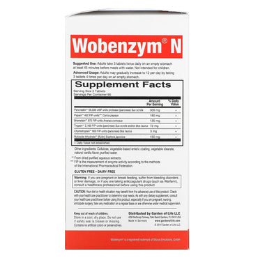 Garden of Life, Wobenzym N, 200 Tablets UPC 310539029299 | HiLife Vitamins