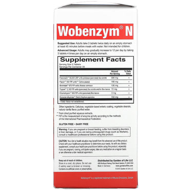 Garden of Life, Wobenzym N, 100 Tablets UPC 310539029305 | HiLife Vitamins