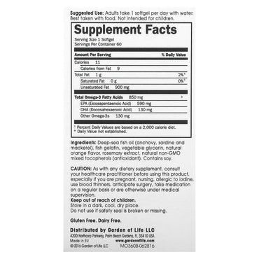 Garden of Life, Minami Omega-3 Orange, 60 Softgels UPC 5425018610013 | HiLife Vitamins