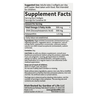 Garden of Life, Minami Algae Omega-3, 60 Softgels UPC 5425018610907 | HiLife Vitamins
