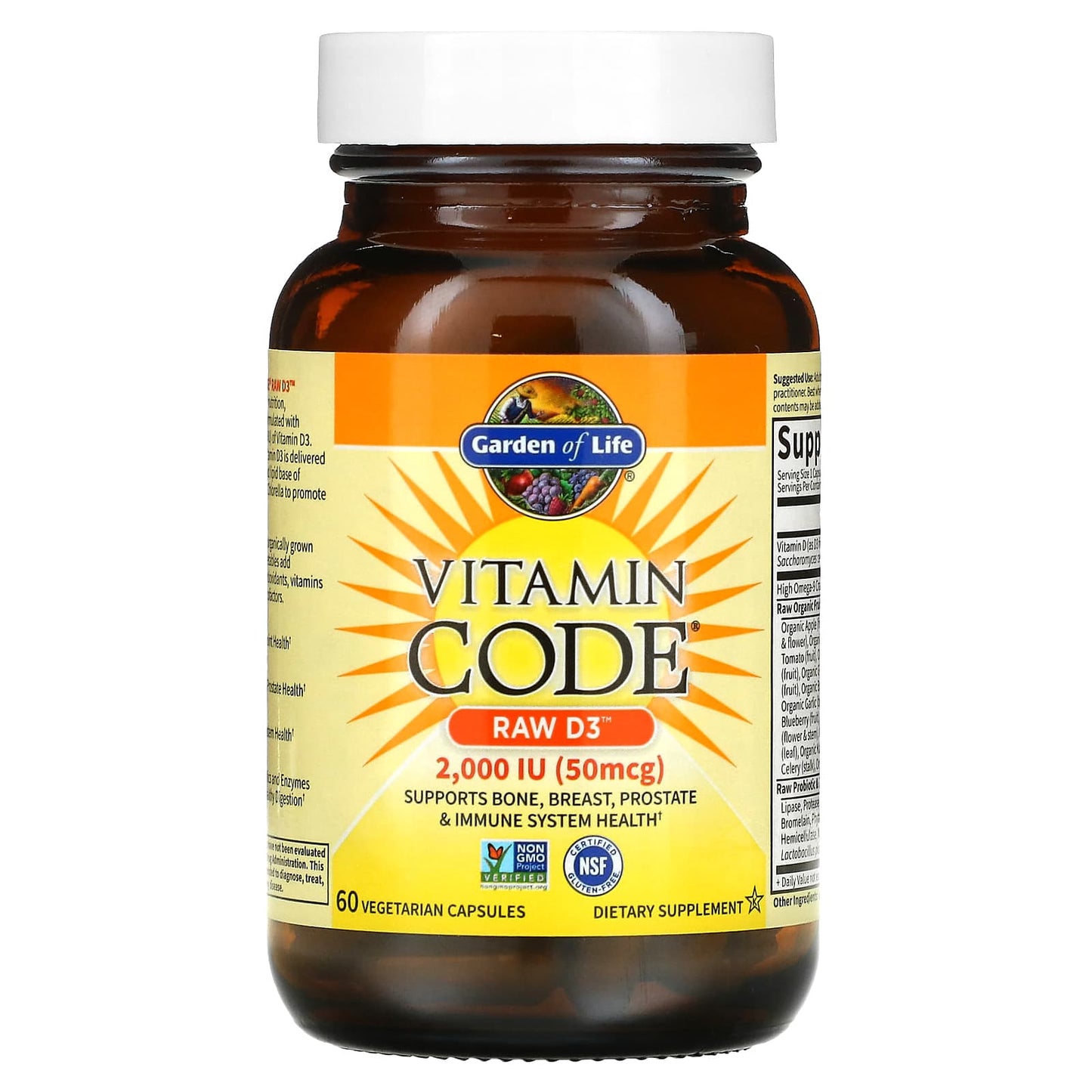 Garden of Life, Vitamin Code - Raw D3 2000 IU, 60 Capsules UPC 658010114134 | HiLife Vitamins