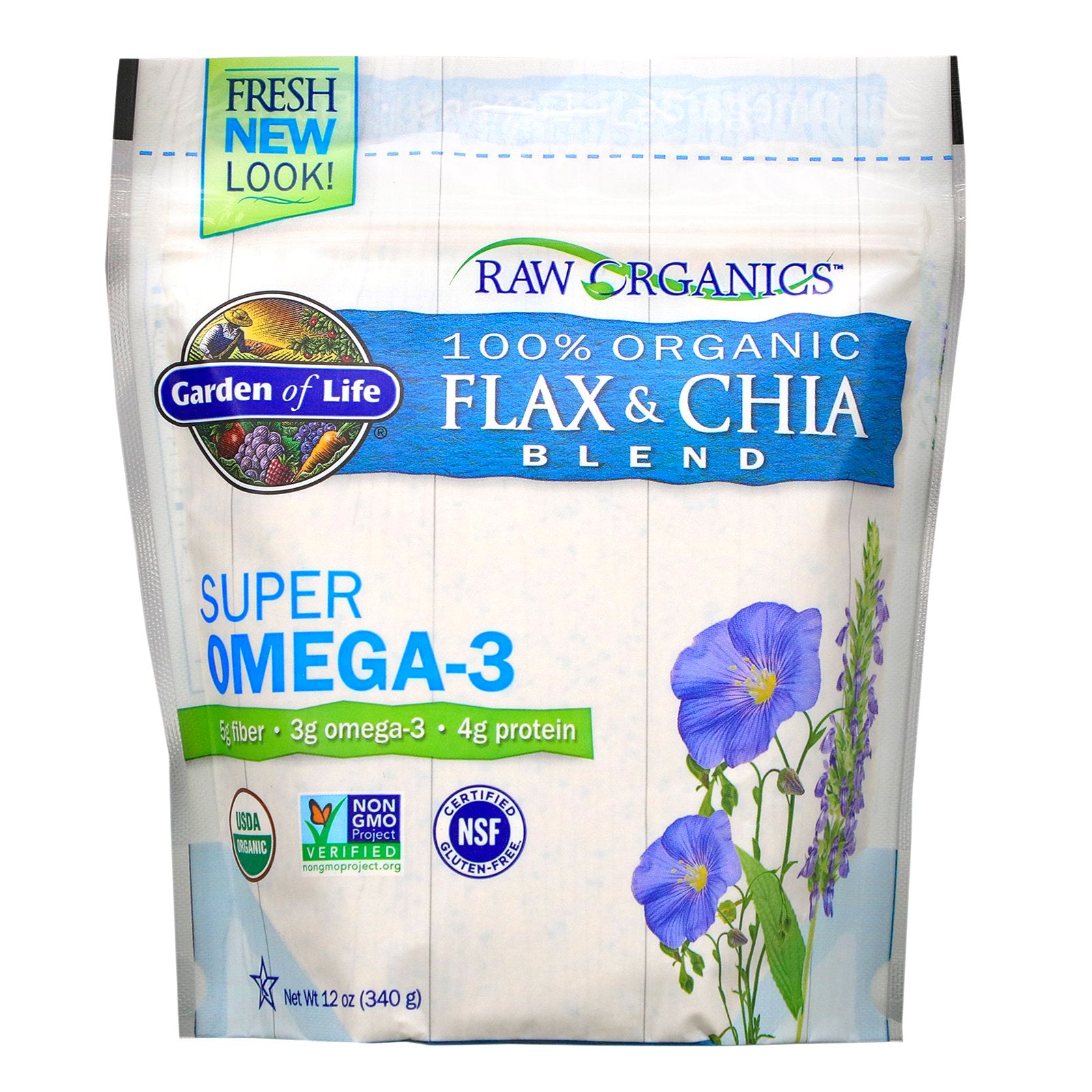 Garden of Life, Raw Organic Flax Seed & Chia Blend with Super Omega-3s, 12 oz UPC 658010116794 | HiLife Vitamins