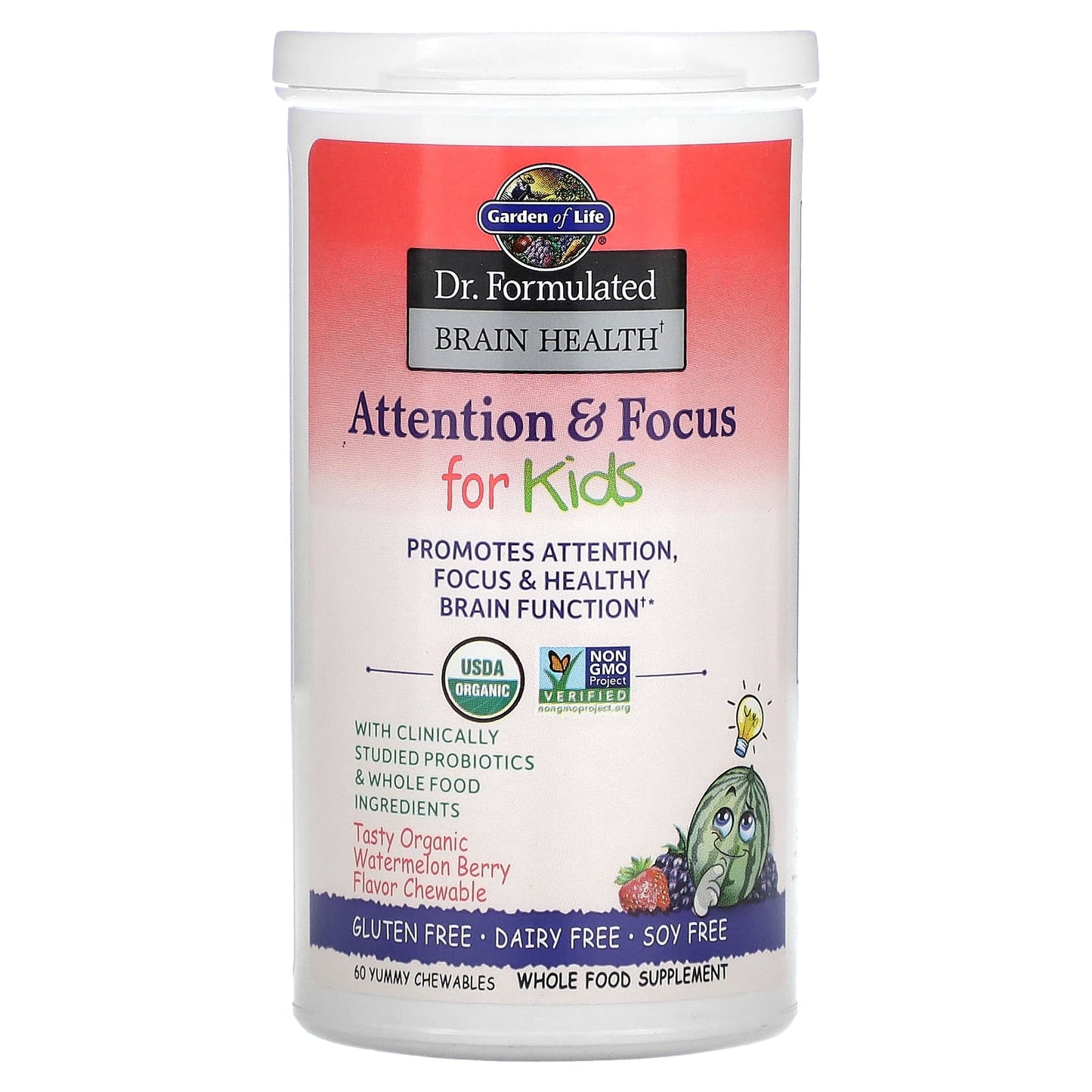 Garden of Life, Dr. Formulated Brain Health Organic Attention/Focus Kids, 60 Chewables UPC 658010120715 | HiLife Vitamins