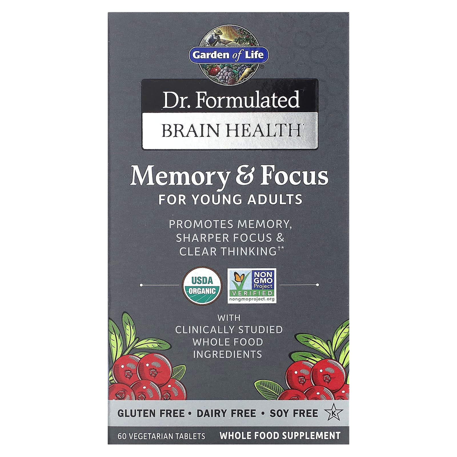 Garden of Life, Dr. Formulated Brain Health Organic Memory/Focus Young Adults, 60 Tablets UPC 658010121279 | HiLife Vitamins