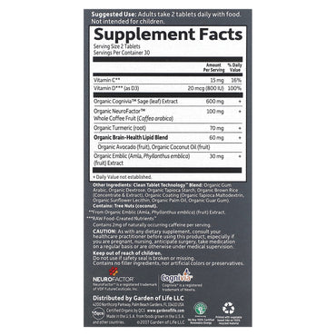 Garden of Life, Dr. Formulated Brain Health Organic Memory/Focus Young Adults, 60 Tablets UPC 658010121279 | HiLife Vitamins