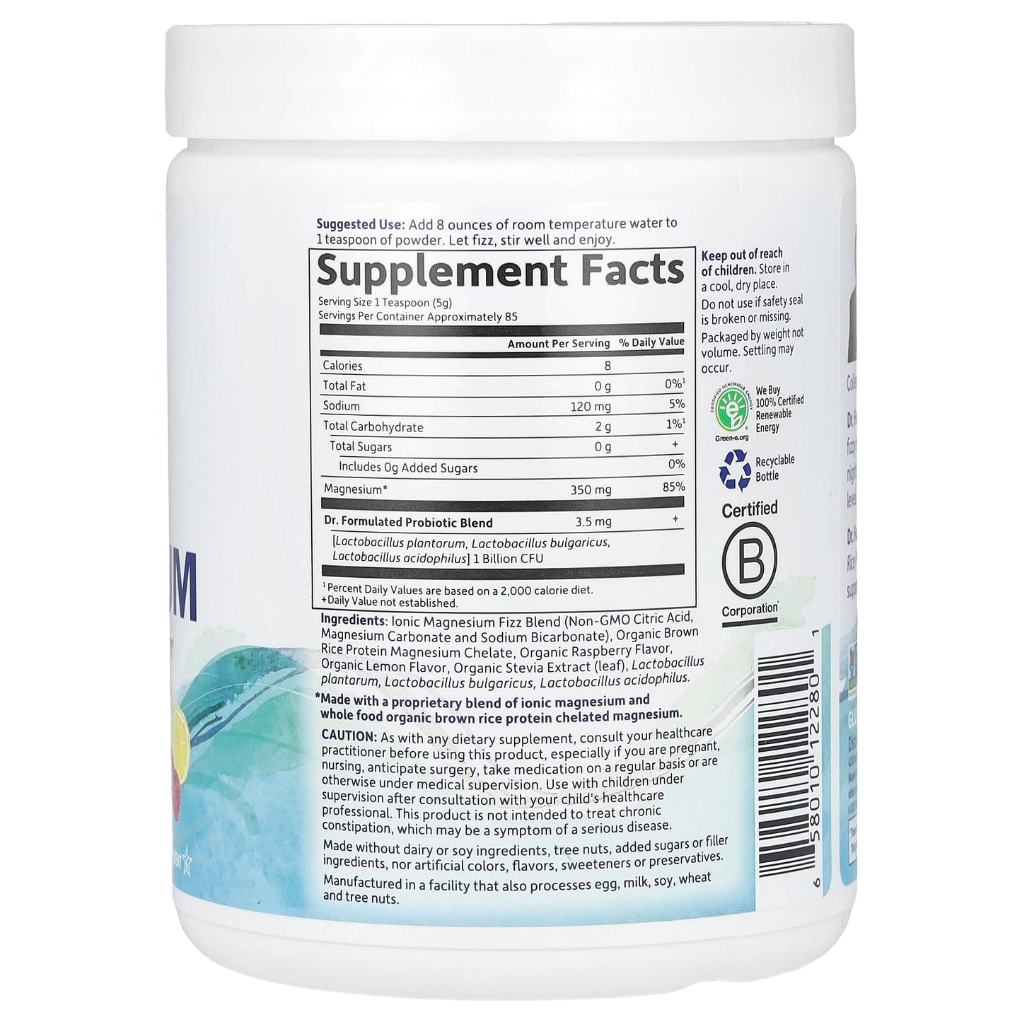 Garden of Life, Dr. Formulated Magnesium Raspberry Lemon, 14.9 Oz UPC 658010122801 | HiLife Vitamins