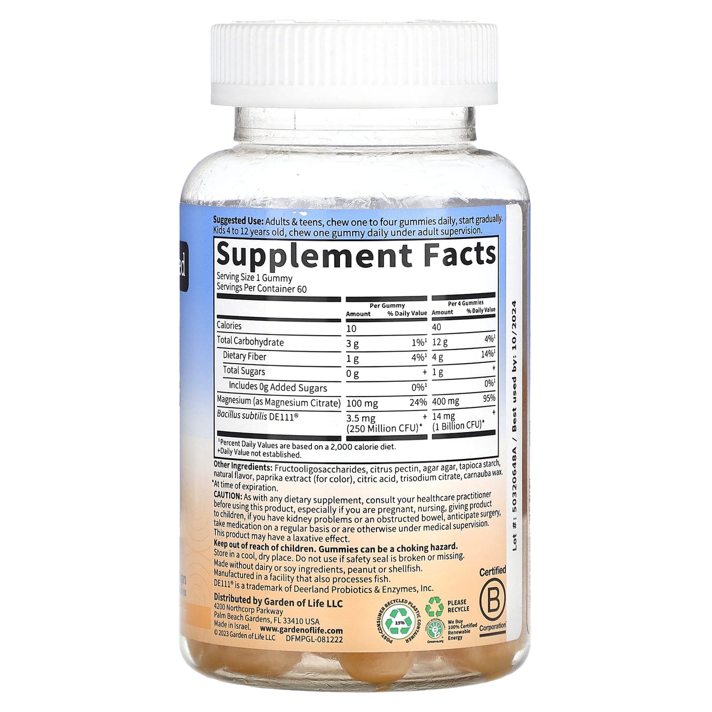 Garden of Life, Magnesium with Pre & Probiotics Gummies, Peach, 60 Gummies UPC 658010132695 | HiLife Vitamins