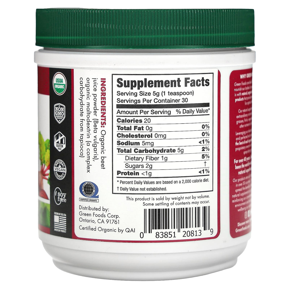 Green Foods, Organic Beet Essence Juice Powder, 5.3 oz (150 g) UPC 083851208139 | Hilife Vitamins