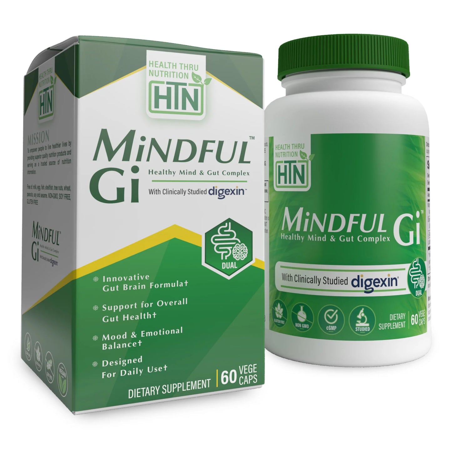 Health Thru Nutrition, Mindful Gi, Healthy Mind & Gut Complex, 60 VegeCaps UPC 819193021378 | HiLife Vitamins