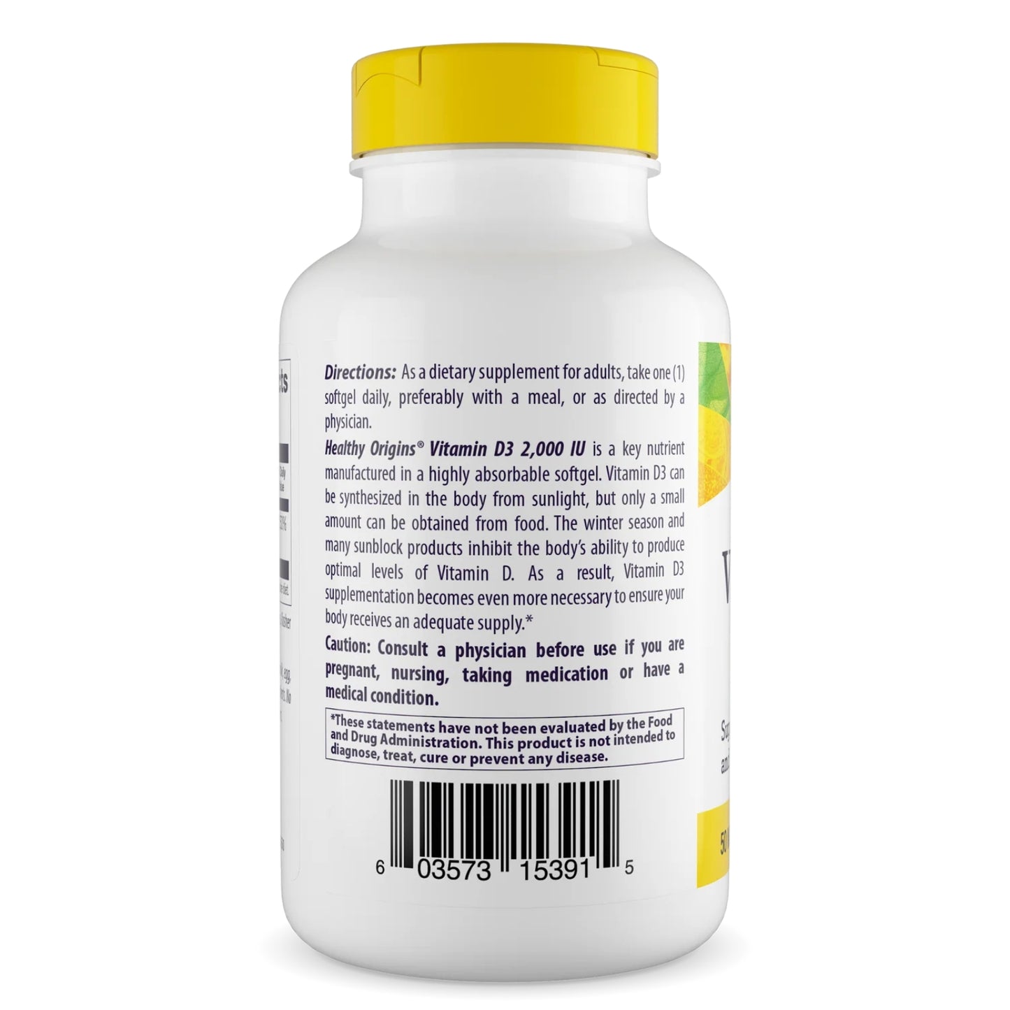 Healthy Origins, Vitamin D3, 2,000 IU, 360 Softgels UPC 603573153915 | HiLife Vitamins
