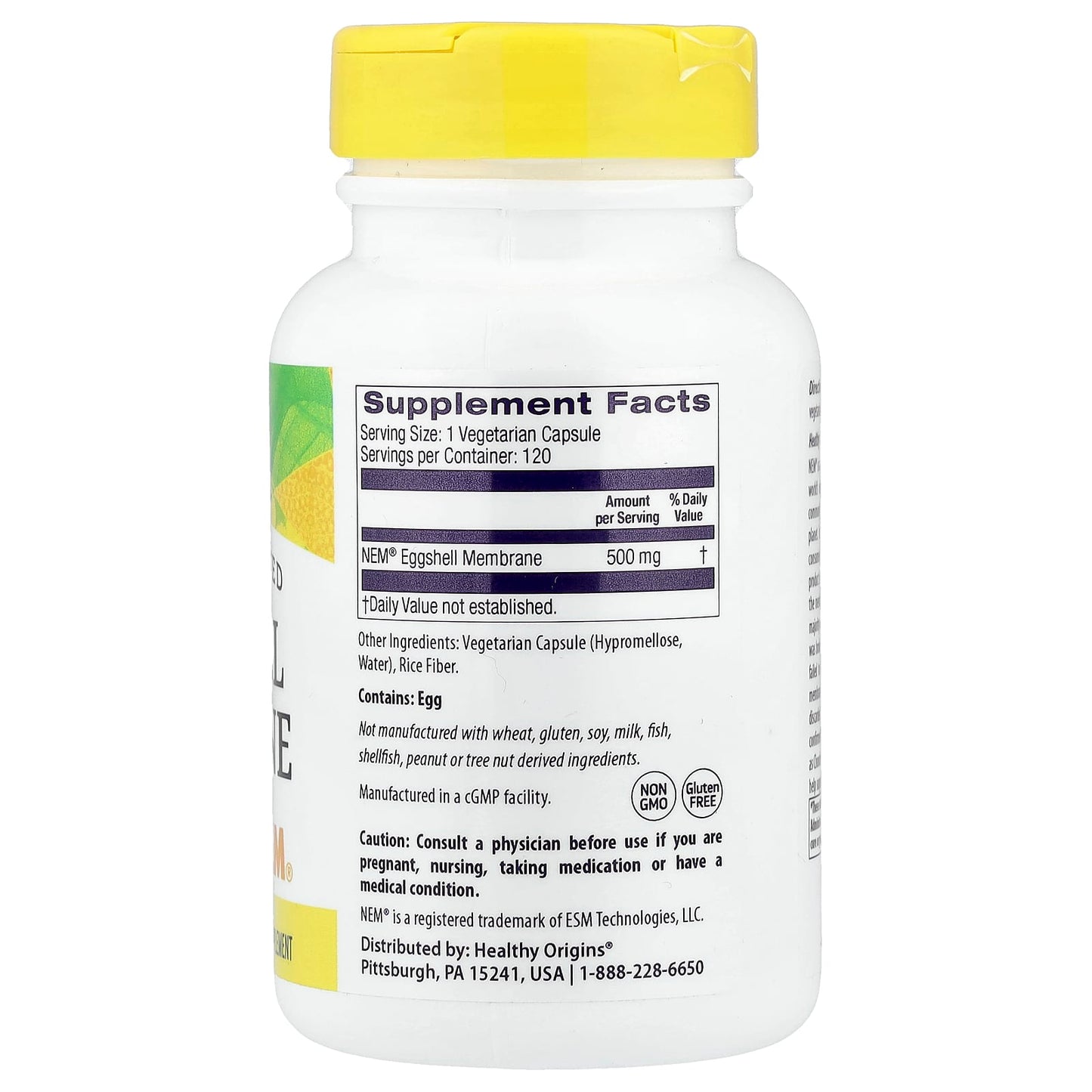 Healthy Origins, Eggshell Membrane, 500 mg, 120 Veggie Capsules UPC 603573613570 | Hilife Vitamins