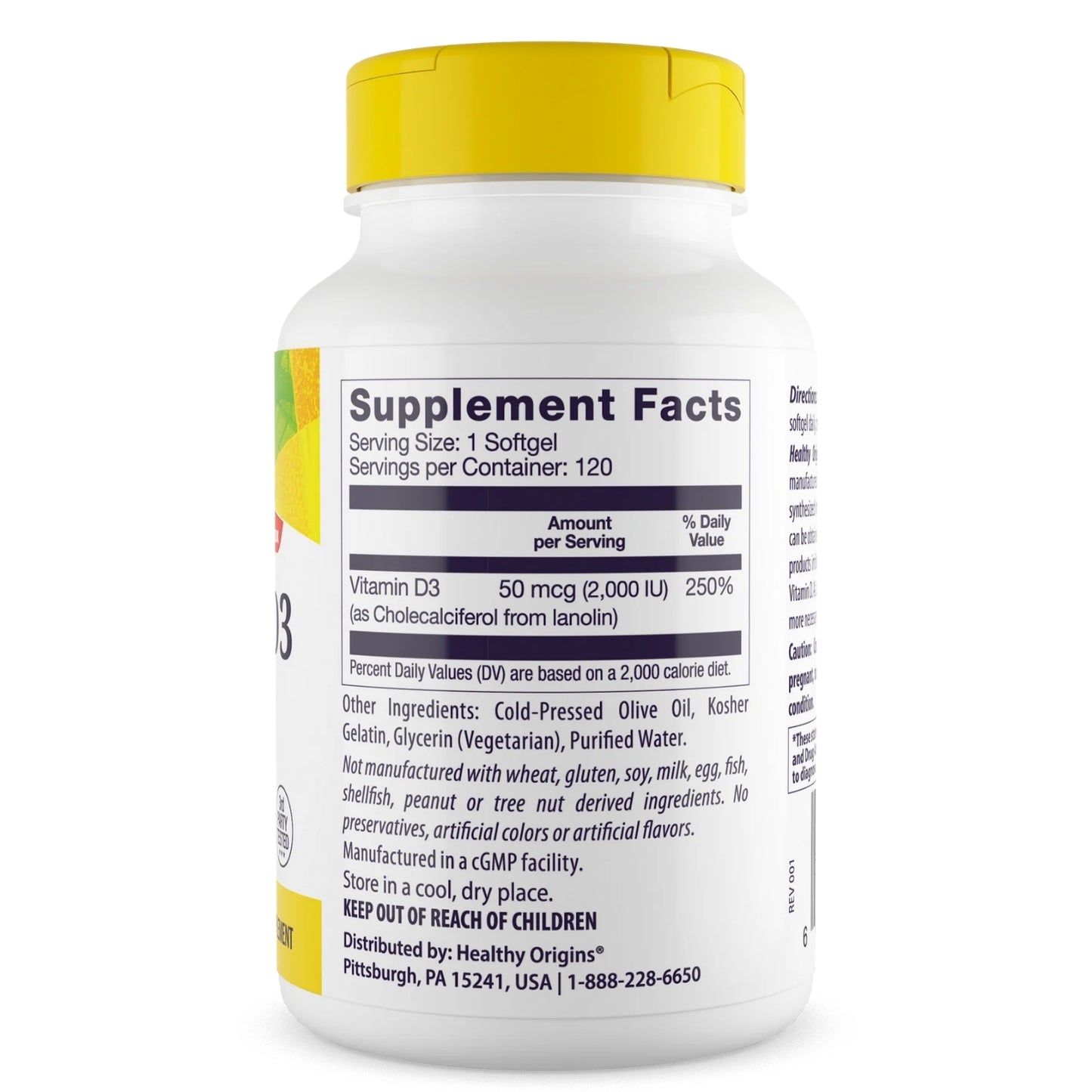 Healthy Origins, Vitamin D3, 2,000 IU, 360 Softgels UPC 603573153786 | HiLife Vitamins