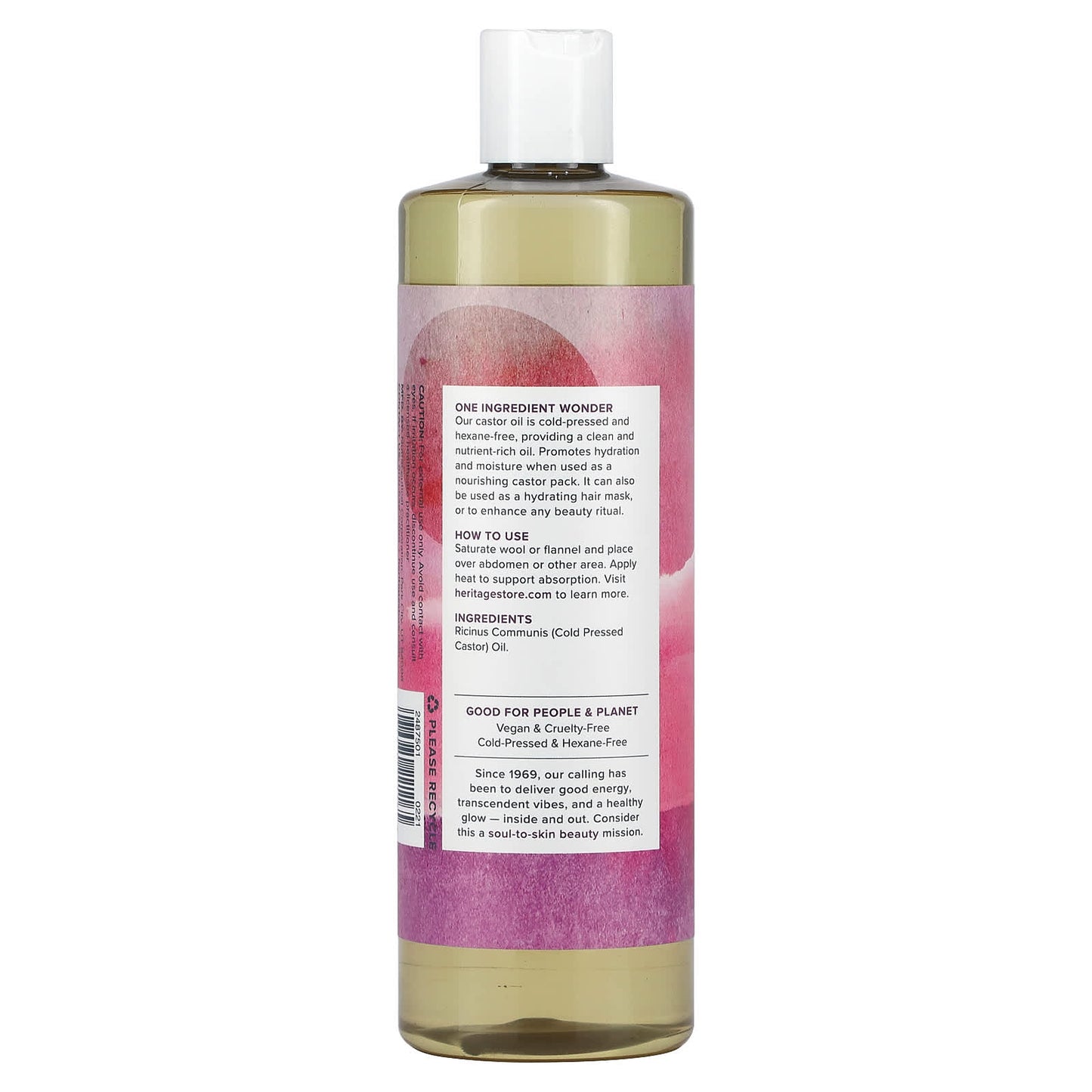 Heritage, Castor Oil Cold Pressed, 16 Oz Oil UPC 076970221165 | HiLife Vitamins