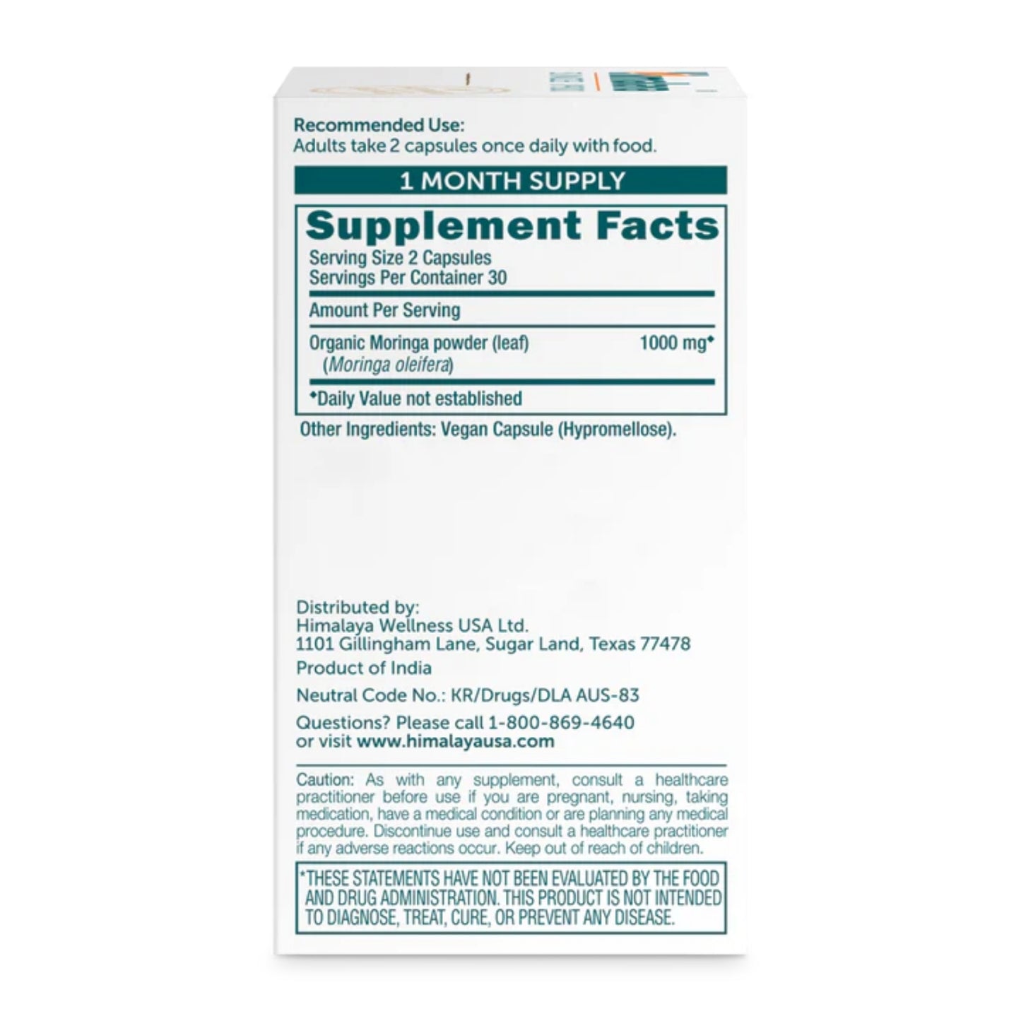 Himalaya, Moringa, 60 Vegan Capsules UPC 605069068970 | HiLife Vitamins