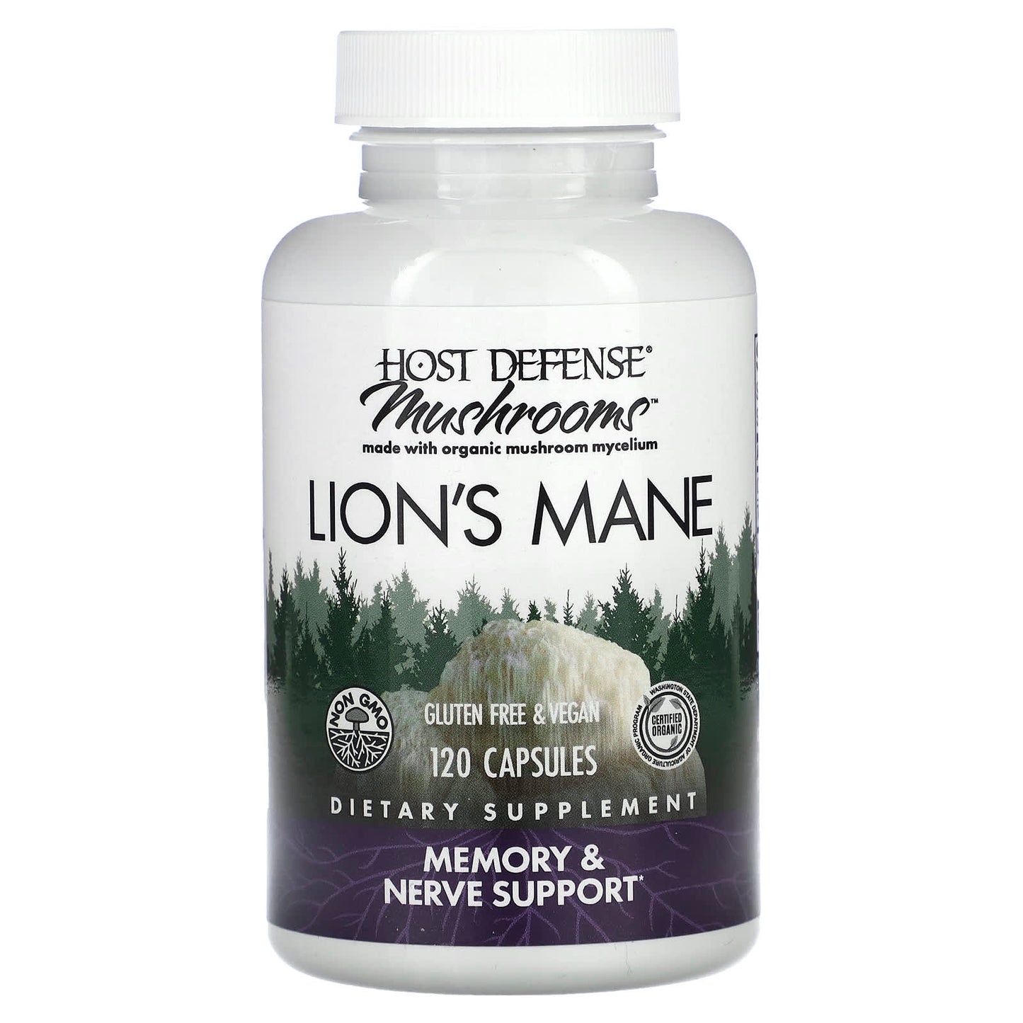 Host Defense, Lion's Mane, Memory & Nerve Support, 120 Vegetarian Capsules UPC 633422031637 | HiLife Vitamins