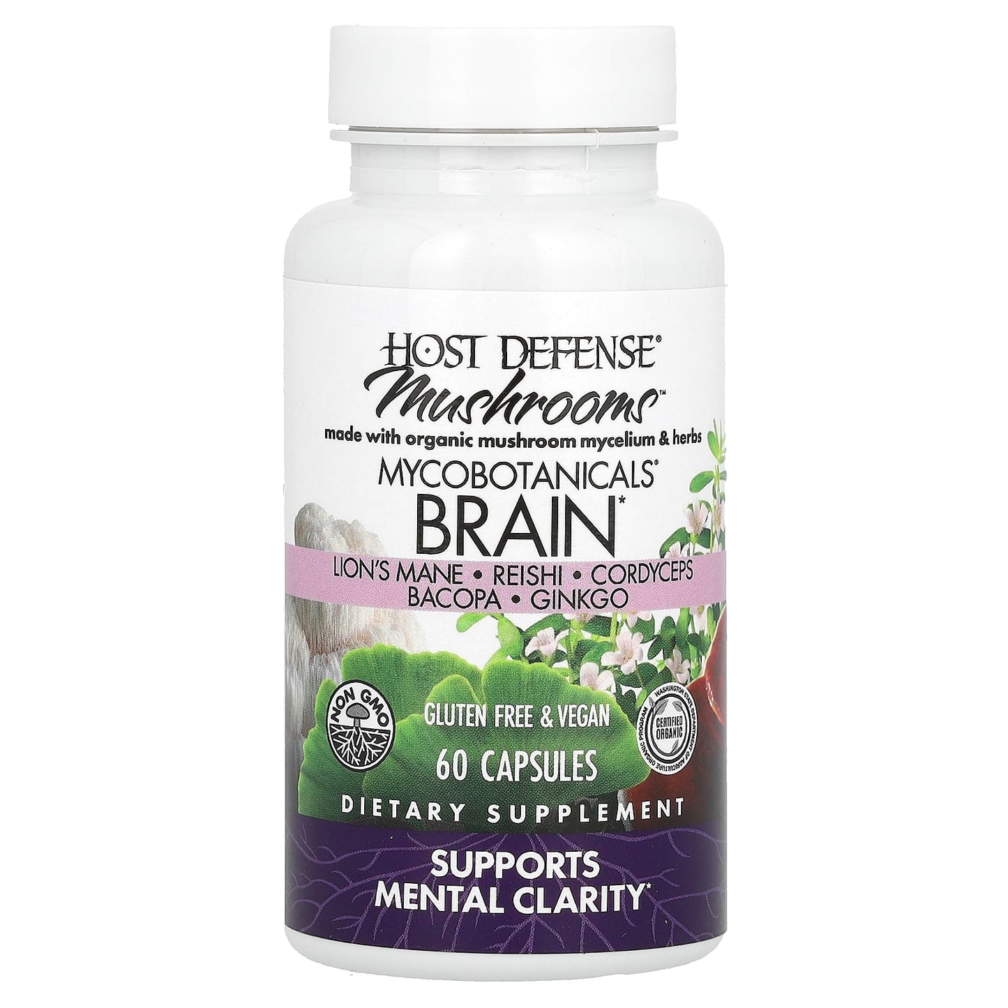 Host Defense, MycoBotanicals® Brain, 60 Capsules UPC 633422038629 | HiLife Vitamins
