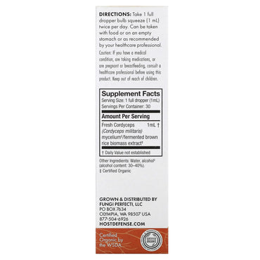Host Defense, CORDYCEPS (Cordyceps sinensis) Extract, 1 Oz UPC 633422051017 | HiLife Vitamins