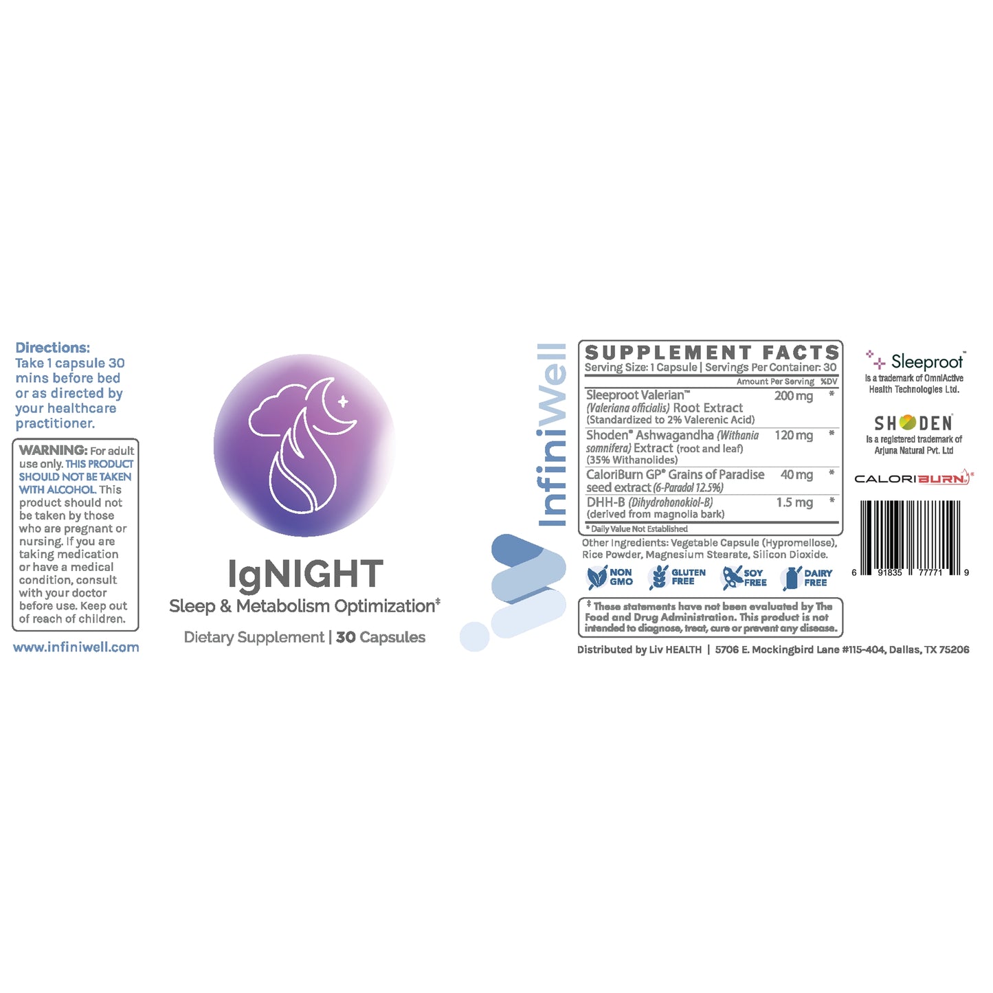 Infiniwell, IgNIGHT, Sleep & Metabolism Optimization, 30 Capsules UPC 691835777719 | HiLife Vitamins