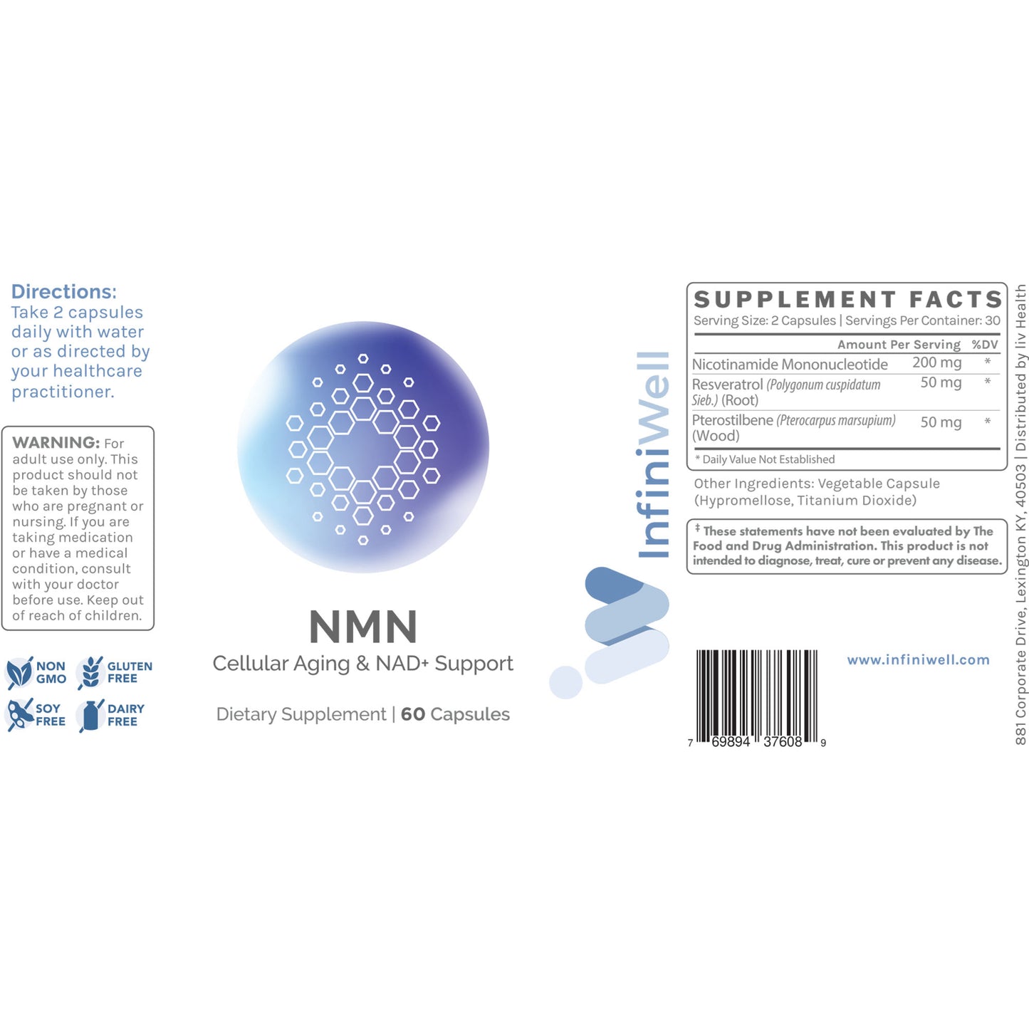 Infiniwell, NMN, 60 Capsules UPC 769894376089 | HiLife Vitamins