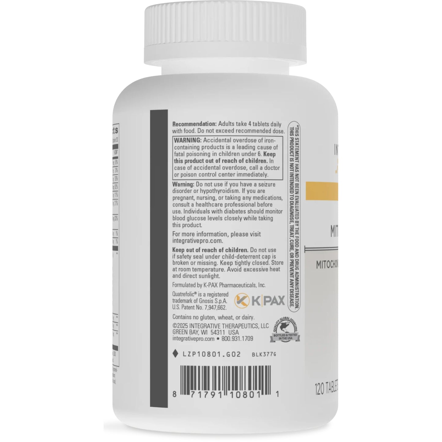 Integrative Therapeutics, K-PAX® MitoNutrients®, 120 Tablets UPC 871791108011 | HiLife Vitamins