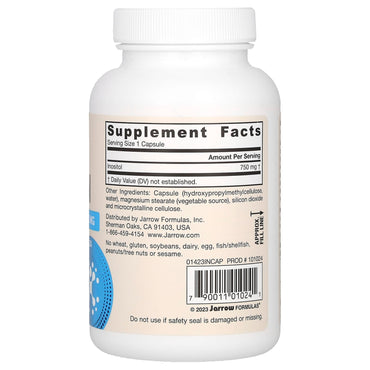 Jarrow Formulas, Inositol, 750 mg, 100 Veggie Caps UPC 790011010241 | HiLife Vitamins