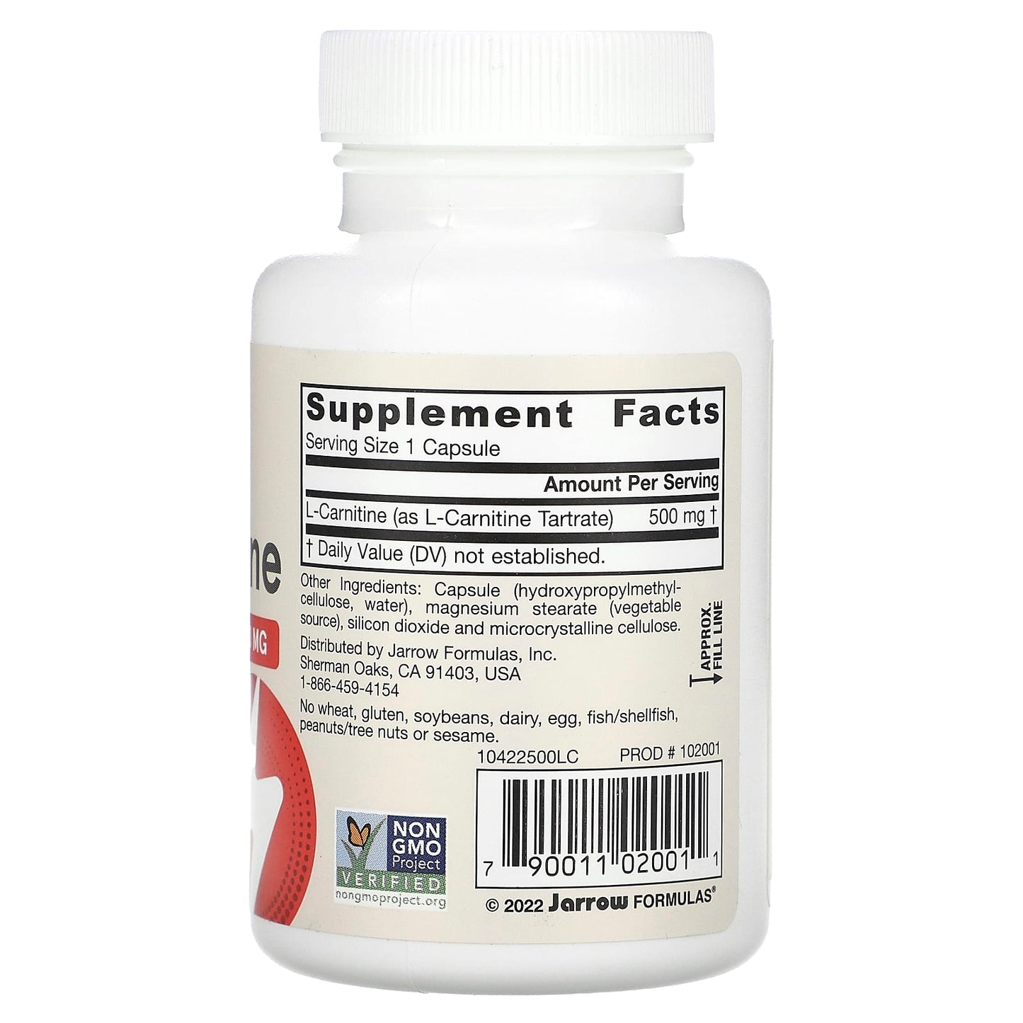 Jarrow Formulas, L-Carnitine 500, 500 mg, 50 Capsules UPC 790011020011 | HiLife Vitamins